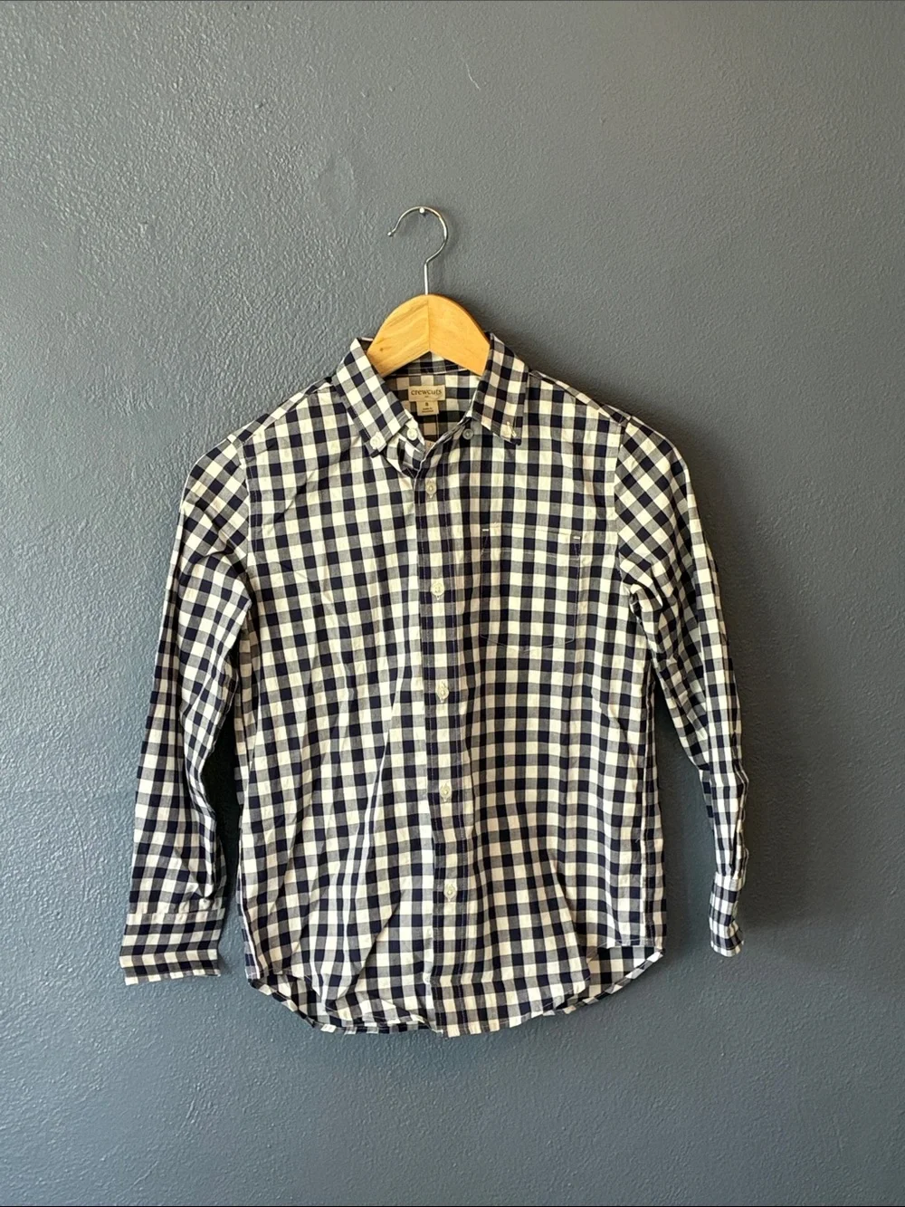 J. Crew Crewcuts Boys' Navy White Gingham Button Down Collared Shirt NWT 8